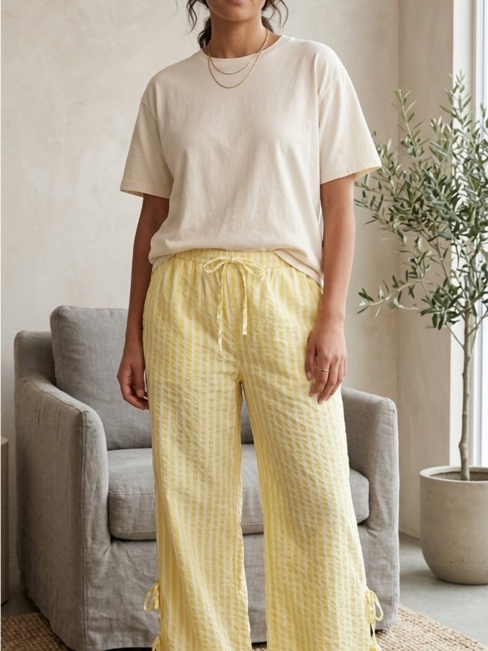 NWT Aerie Off-Duty Seersucker Side Tie Trouser PJ XL longwear casual cottonmodal - Picture 13 of 13